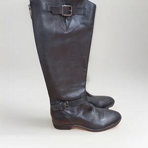 Sam Edelman Painter Tall Riding Boot Black Leather Back Zip Size 6.5
